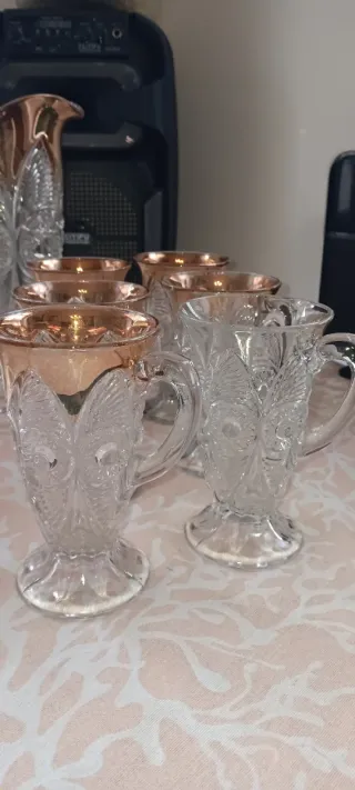 Set Bicchieri e Brocca Oro Trasparente
