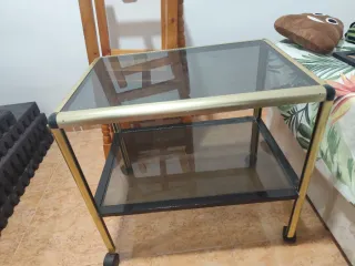 Mesa auxiliar 2 alturas cristal y metal