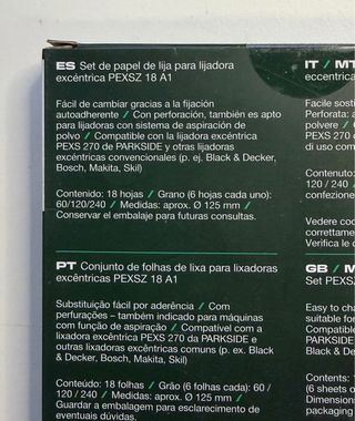 Set Papel Lija Lijadora Excéntrica Parkside