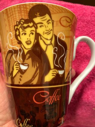 Juego 2 Tazas Café Ilustración Vintage