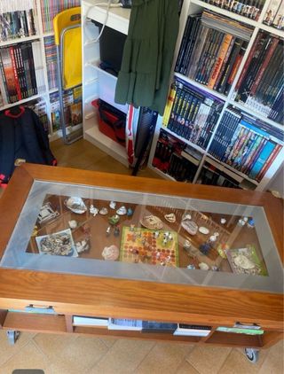 Mesa de centro madera y cristal con ruedas