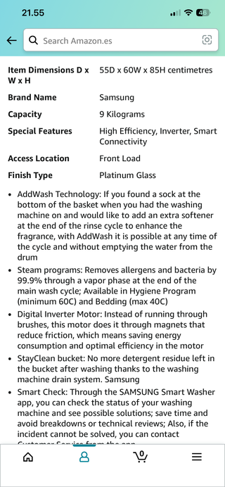 Lavadora Samsung 9kg 1400rpm WW90TA046TE/EC