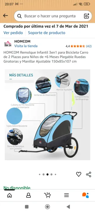 Remolque Infantil 3en1 HOMCOM Bicicleta