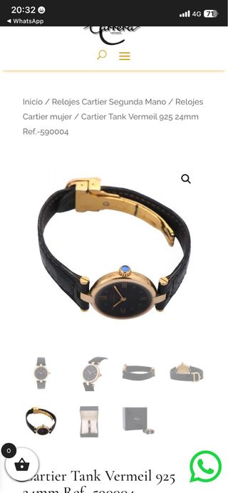 Reloj Cartier Tank Vermeil 925 Mujer