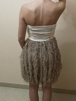 Vestido evento beige/blanco talla S