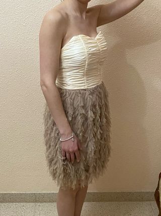 Vestido evento beige/blanco talla S