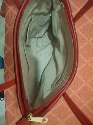 Bolso de mano mujer beige y rojo