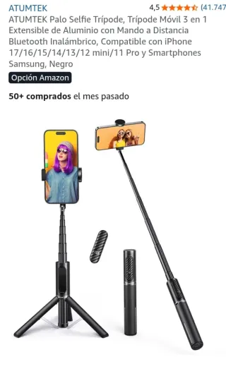 Palo Selfie Trípode Atumtek Negro