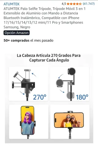 Palo Selfie Trípode Atumtek Negro