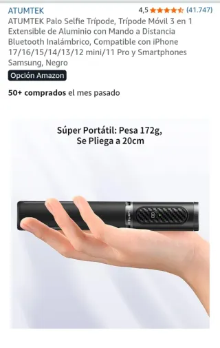 Palo Selfie Trípode Atumtek Negro