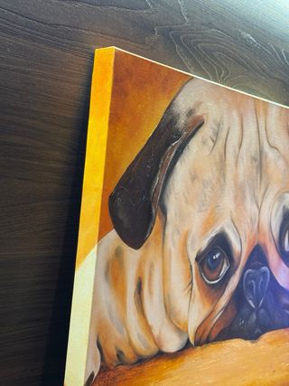 Dipinto a olio cane carlino su tela