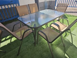 MESA CRISTAL TEMPLADO + 6 SILLAS