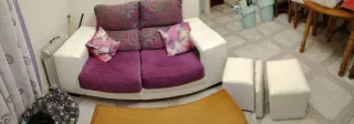 Sofá 2 plazas púrpura y blanco