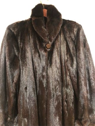 Abrigo de pelo largo negro/marrón