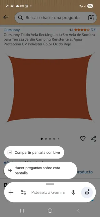 Toldo Vela Rectangular Outsunny 4x6m