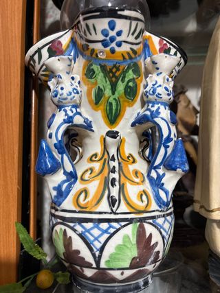 Antiguo Jarrón Cerámica Decorado Talavera o Andúja