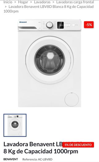 Lavadora Benavent 8 kg