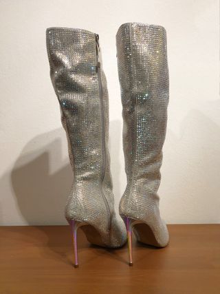 Stivali, tacco, argento, strass, Steve Madden, n42