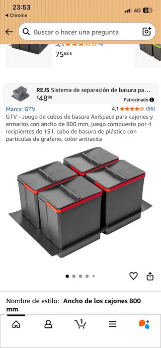 Juego 4 cubos basura GTV AxiSpace 15L