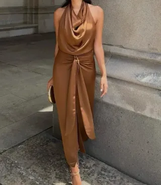 Vestido Zara Marrón Seda