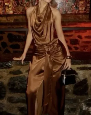 Vestido Zara Marrón Seda