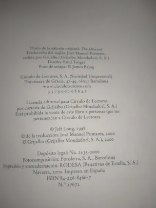 EL DESCENSO. JEFF LONG. NOVELA MISTERIO TERROR