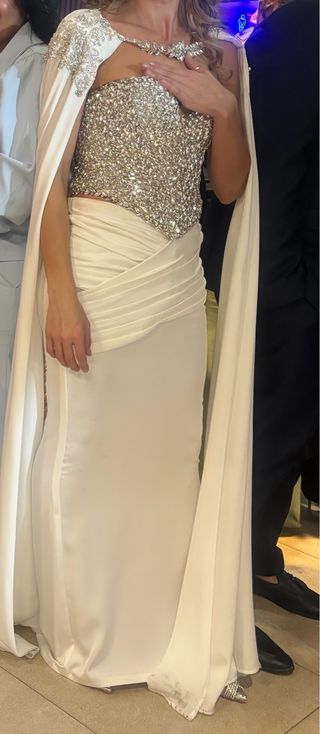Vestido fiesta plateado y blanco.coser 36 falda 38