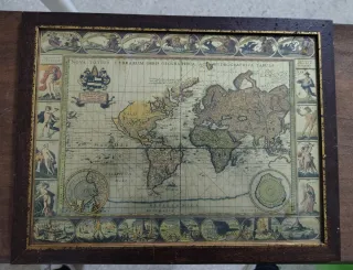 Quadro Mappa Mondo Antica Cornice Legno