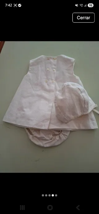 Conjunto bebé: vestido, braguita y capota