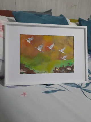 Cuadro de aves al amanecer
