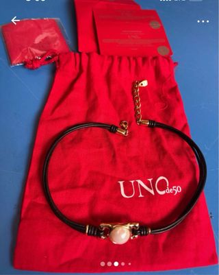 Collar Darling cuero perla baño oro 18kt