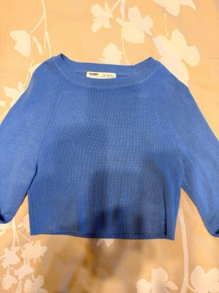 Pull&Bear Camiseta Azul Manga Larga Corta Talla S