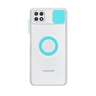 Funda Samsung Galaxy A22-5G Transparente con Anilla y Cubre Cámara
