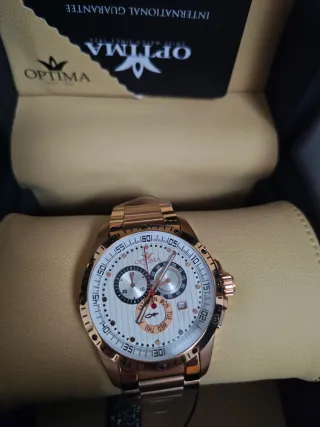 Reloj Optima Suizo Dorado Blanco Garantía