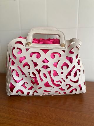 Borsa Jacky & Celine beige con interno fucsia