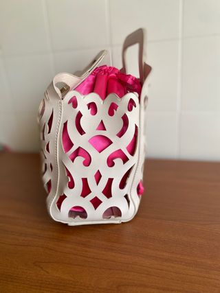 Borsa Jacky & Celine beige con interno fucsia