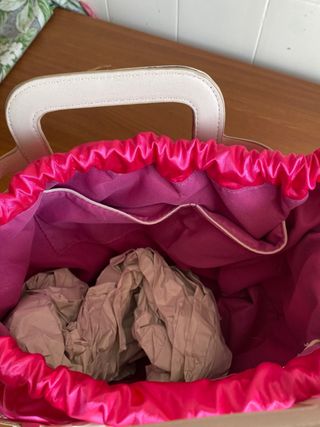 Borsa Jacky & Celine beige con interno fucsia