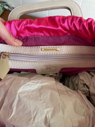 Borsa Jacky & Celine beige con interno fucsia