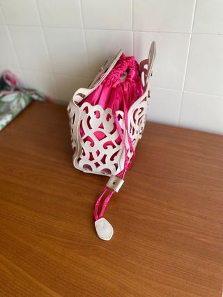 Borsa Jacky & Celine beige con interno fucsia