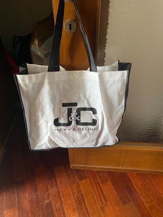 Borsa Jacky & Celine beige con interno fucsia