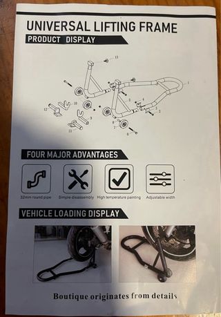 Caballete Trasero Moto Universal Reforzado 500KG