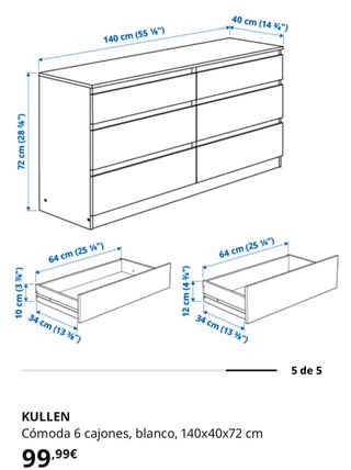 Cómoda KULLEN 6 cajones 140x40x72 cm