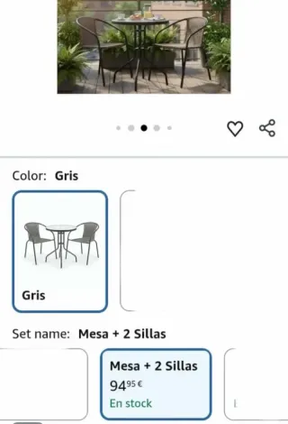 Conjunto Mesa y 2 Sillas Exterior