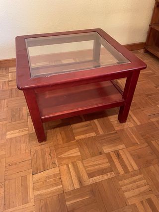 Mesa auxiliar madera y cristal 60x60