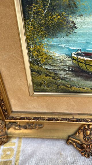 Óleo sobre lienzo: Barca en la costa