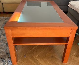 Mesa centro elevable madera y cristal