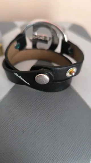 Pulsera Guess Piel Negra y Acero