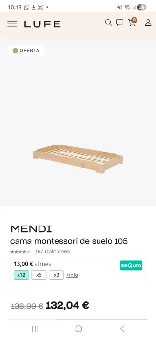 Cama Montessori Suelo 105x190 Lufe Mendi