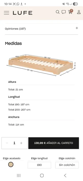Cama Montessori Suelo 105x190 Lufe Mendi