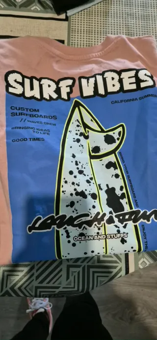 Camiseta Zara niño rosa Surf Vibes talla 9/10 años